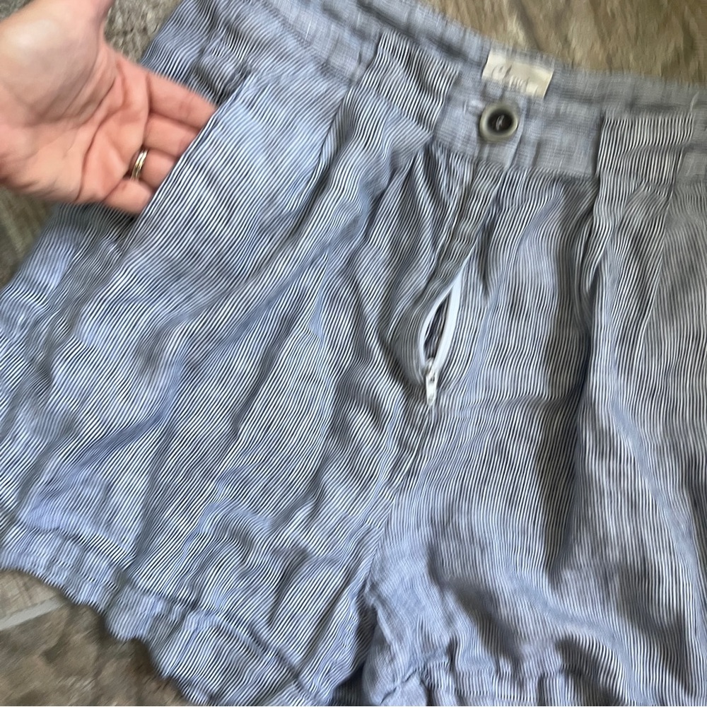 Andrea Jovine 100% Linen, Blue and White Striped High Waisted Shorts, Women’s 4 - Picture 9 of 10